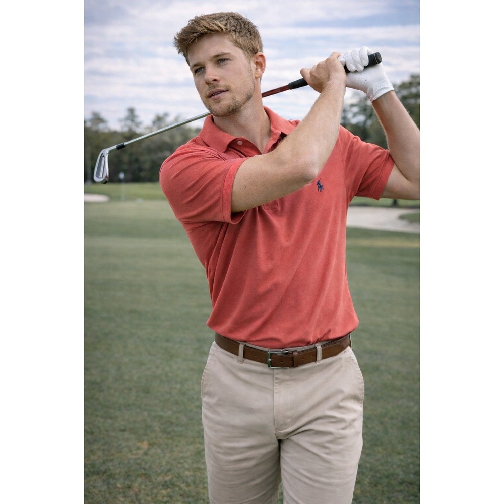 Polo Ralph Lauren Mens Coral Pink Heather Polo Shirt Short Sleeve Pony Logo L